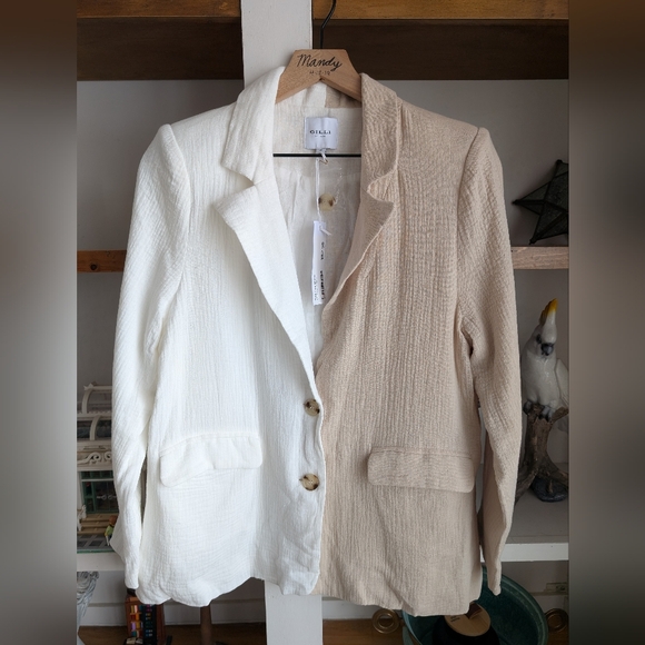 Gilli Jackets & Blazers - NWT Gilli Cotton Two Tone Tan and White Blazer Padded Shoulders Size Small